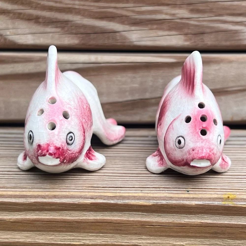 - Vintage Pink Koi Salt & Pepper Shaker Set from Japan! EUC!